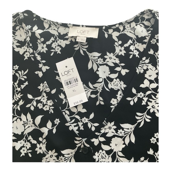 LOFT Black and White Floral Bodysuit - Size XL - Picture 3 of 10